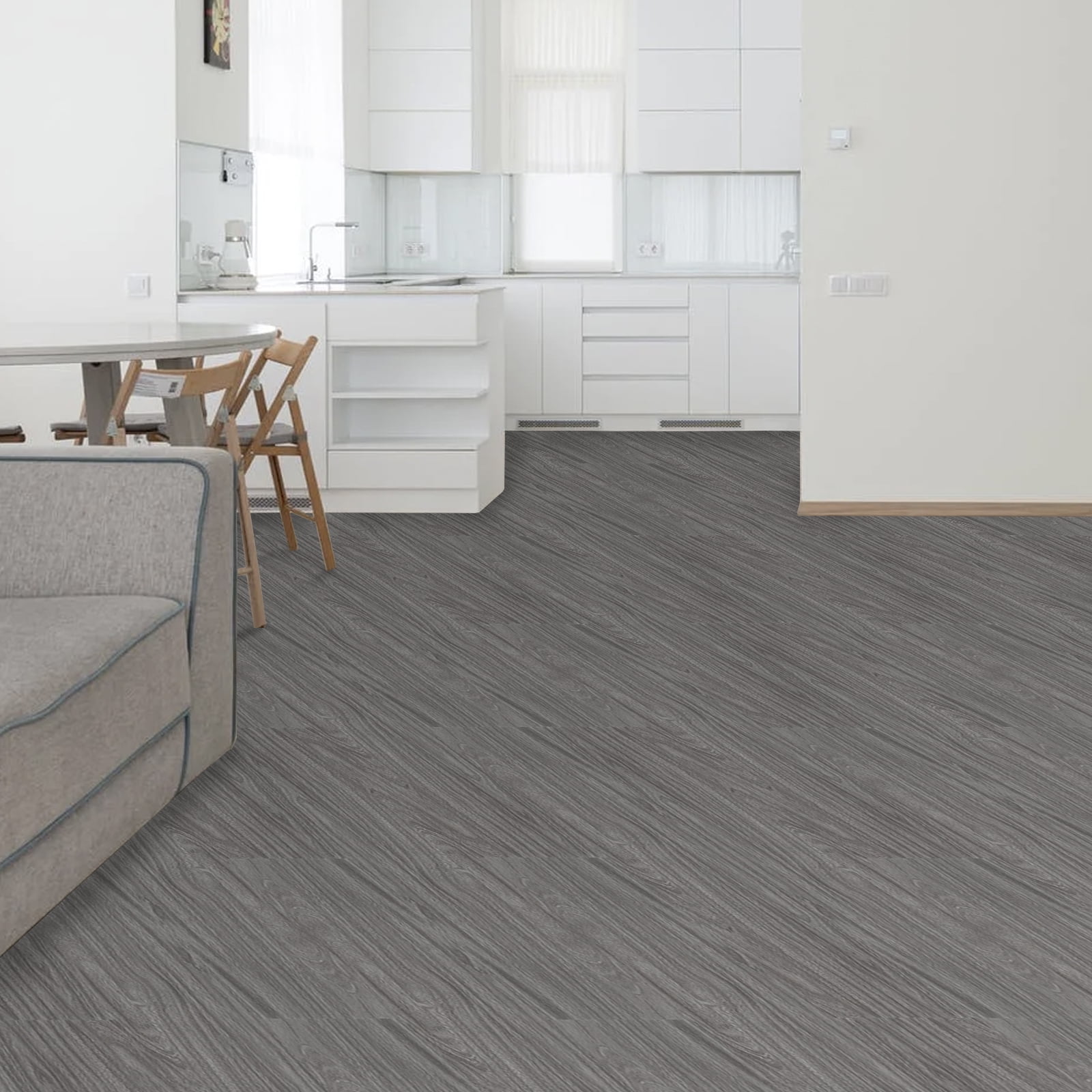 (2 pack) UMIGGEE Gray Peel Stick Flooring 35-in x 5.7-in x 1.0mm 20-Pcs Vinyl Flooring Wood Grain Floor Tiles Easy to Install for Bathroom Kitchen Living Room