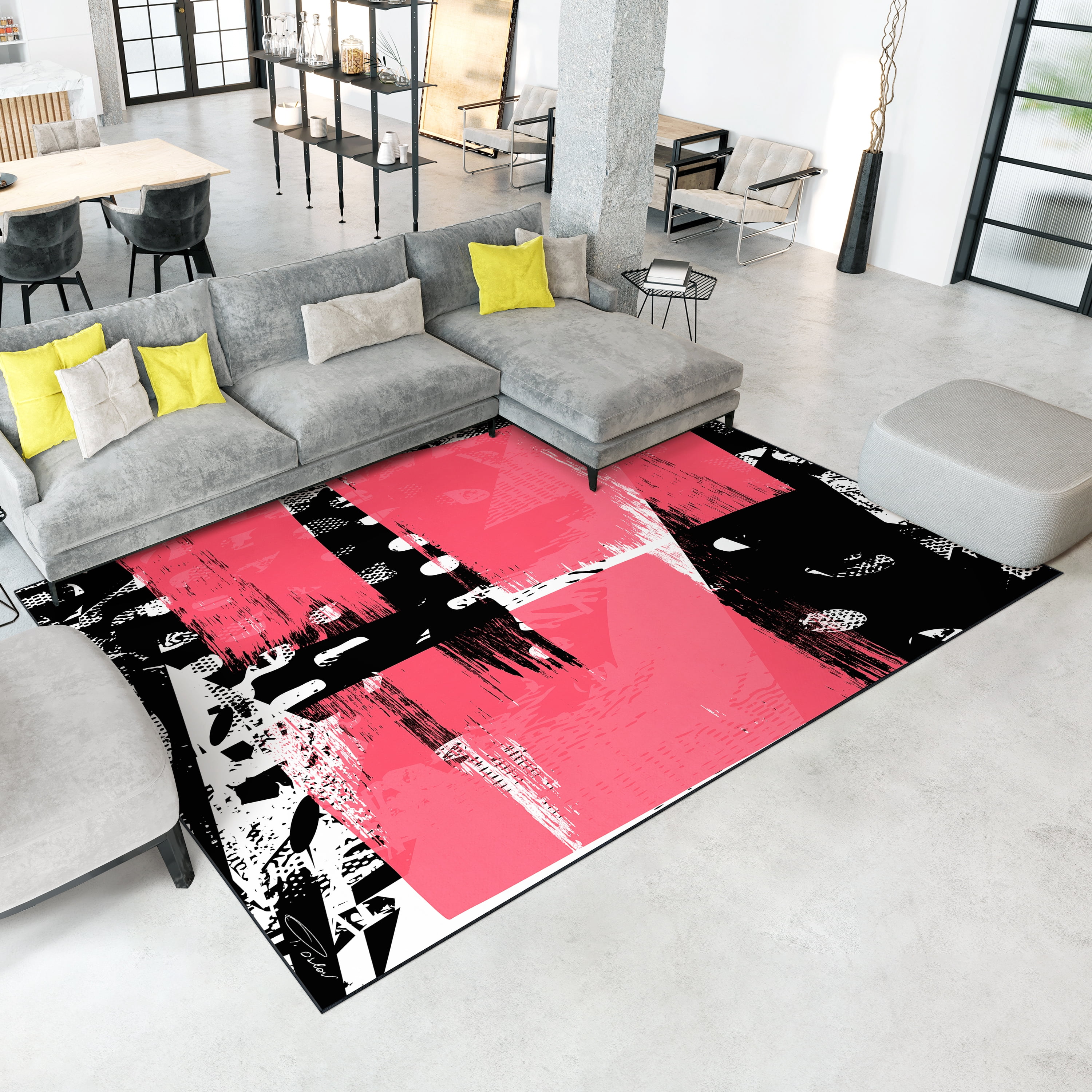 Glitch n II Washable Abstract Art Area Rug size 8'x10', Power-loomed, Heavenly Softness with Non-Slipping Backing