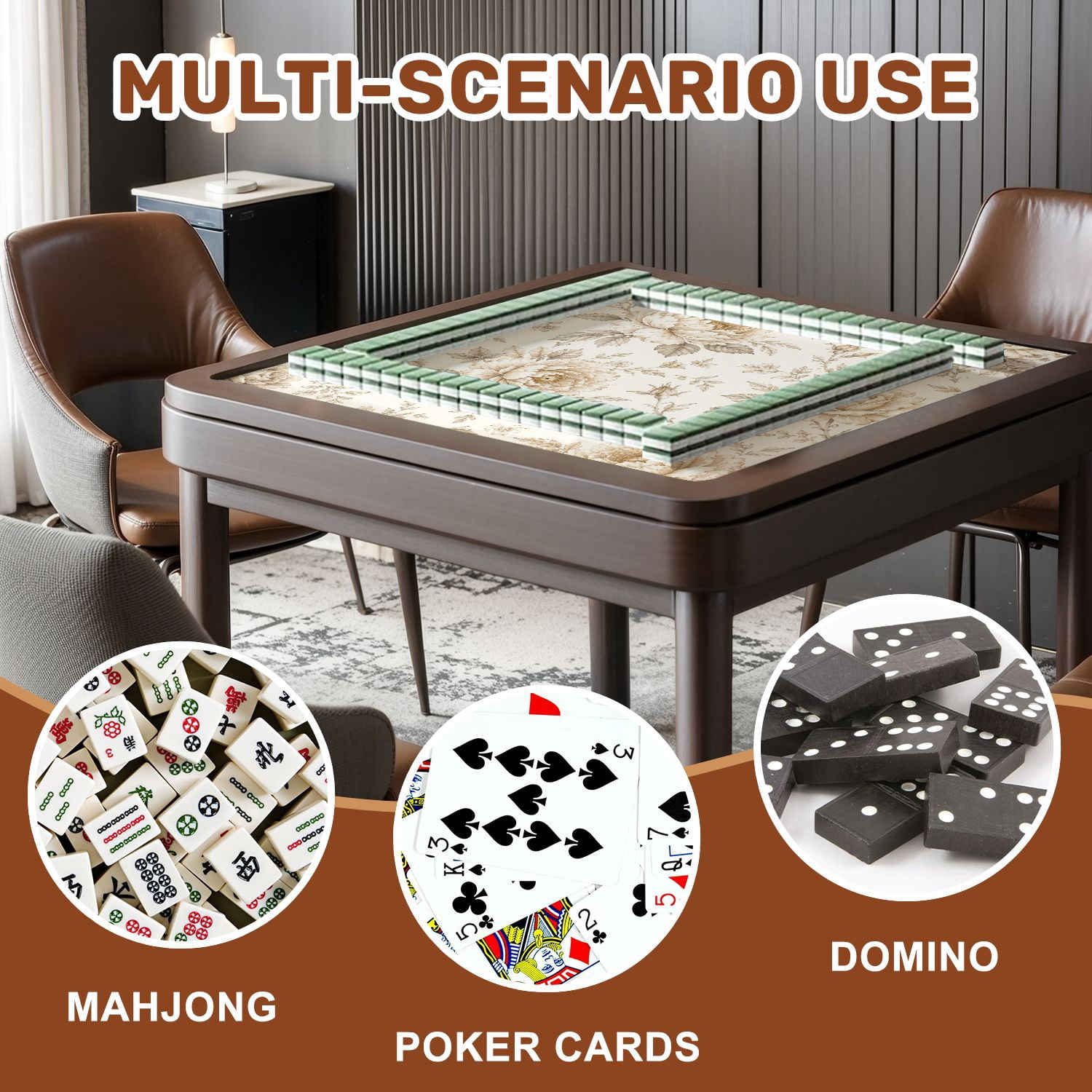 Mahjong Mat 31.5" x 31.5" Vintage Beige Peony Floral Toile Elegant Botanical Details Non-Slip Noise Reduction American Mahjong Tiles Table Cover for Dominoes Poker Card Board Games Gift