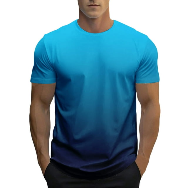 hotojiny Mens T-Shirts Summer Fashion Gradient Short Sleeve Basic Tees Casual Loose Fit Workout Running Pullover Tops