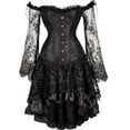 thumbnail image 3 of Huowey Halloween For Women Plus Size Witch Gothic Dresses LaceâUp Waist Corset Fancy Cosplay Party Gown Off Shoulder Long Sleeve Elegant Halloween Dress,Black,XXXXXL, 3 of 4