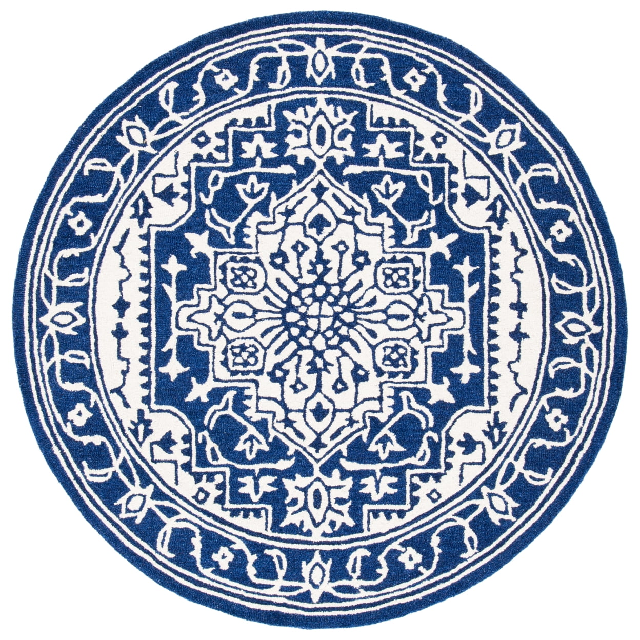 SAFAVIEH Micro-Loop Hailey Medallion Area Rug, Navy/Ivory, 4' x 6'