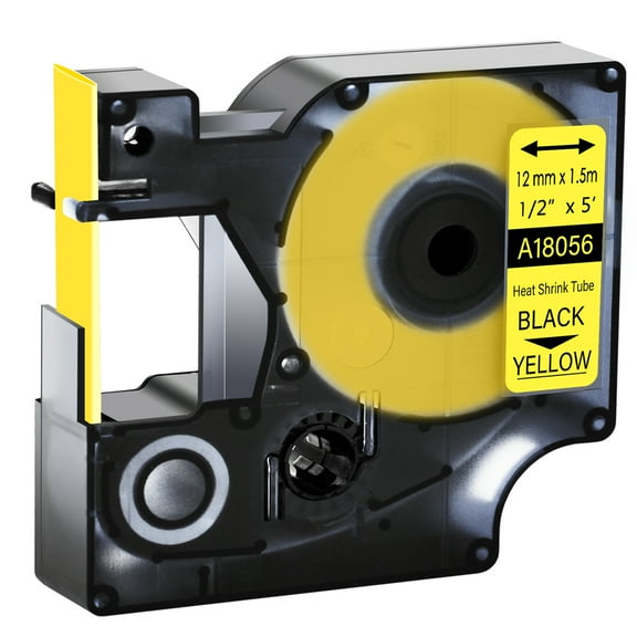 GREENCYCLE 1PK Industrial Rhino Heat Shrink Tubes Compatible for DYMO 18056 12mm 1/2" Black on Yellow Cable Label Tape
