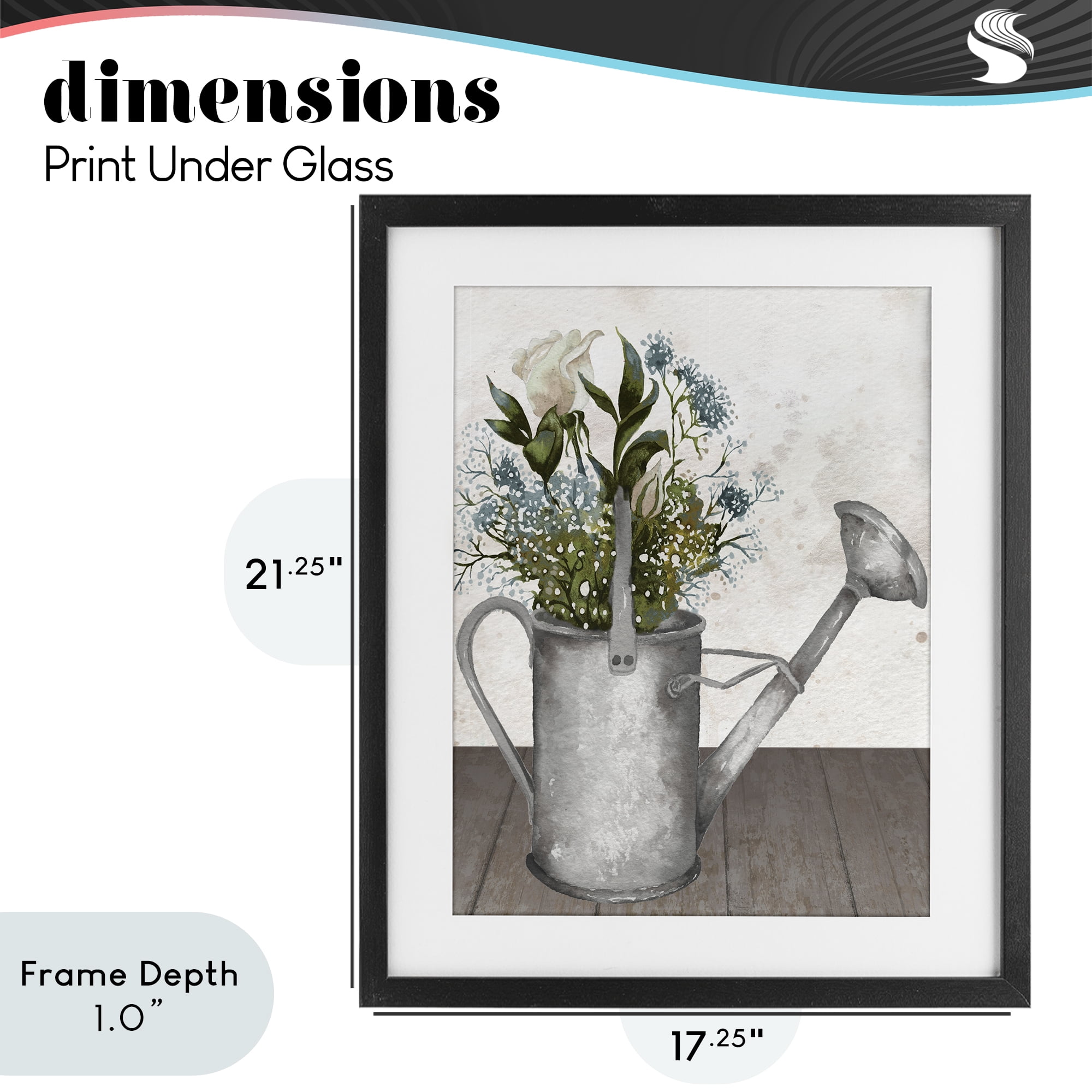 Stupell Industries Floral Pitcher Watering Can Black Framed Print Under Glass, design by Elizabeth Medley