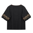 thumbnail image 5 of MEICHEN Cotton Linen T Shirts for Women Solid Color Short Sleeve Crewneck Blouses Womens Embroidered Loose Casual Tops, 5 of 9