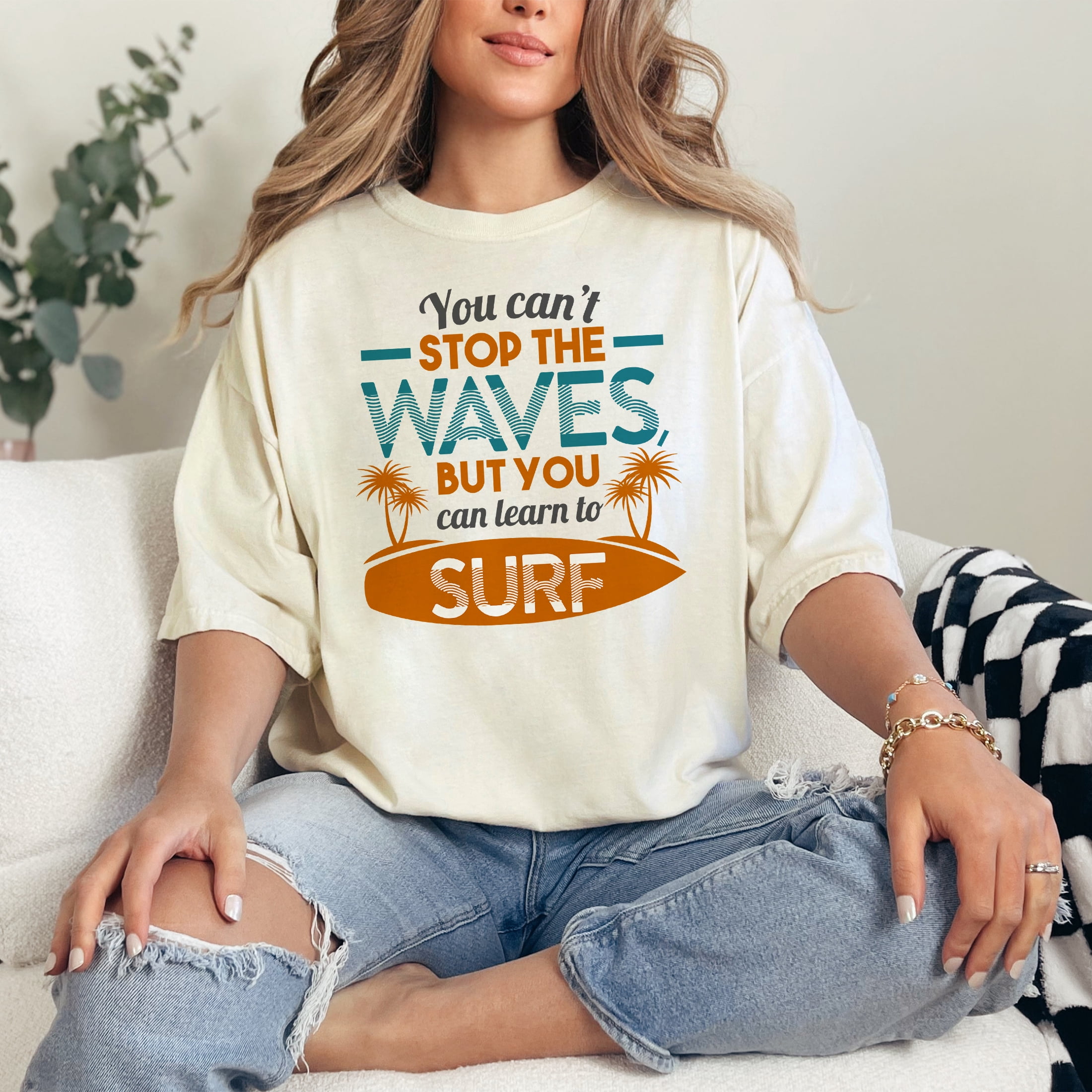 Embrace the Surfing Life Inspirational Quote, Ivory Comfort Colors T-Shirt, XL