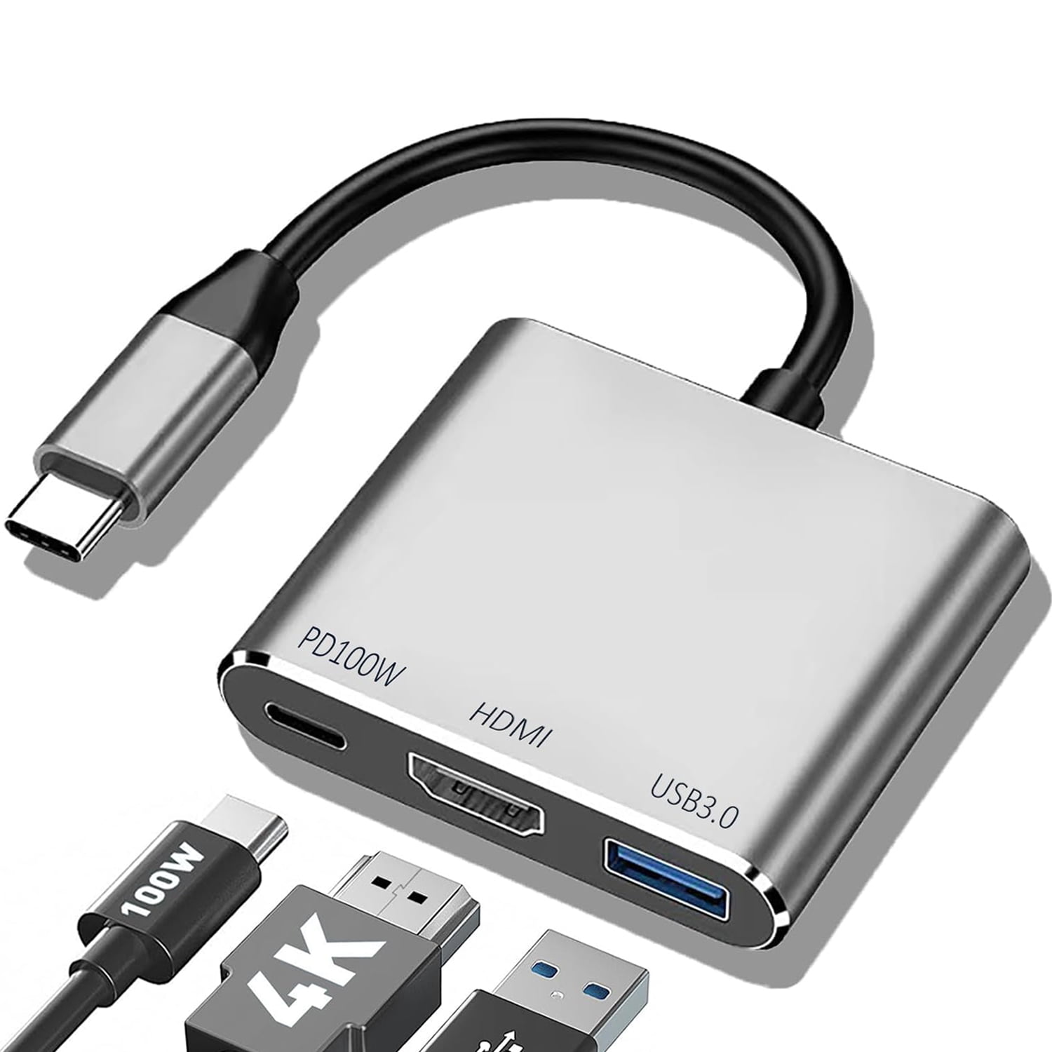 USB C to HDMI Adapter,USB 3.1Type-C Converter to HDMI 4K+USB 3.0+USB-C Charging Port 3 in 1 Hub,USB-C Digital AV Multiport Adapter for MacBook Pro/iPad Pro/Switch/S8+/S9+/Projector/Monitor