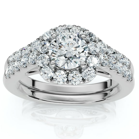 Pompeii 1 1/10Ct TDW Cushion Halo Engagement Wedding Ring Set 14k White Gold Lab Grown