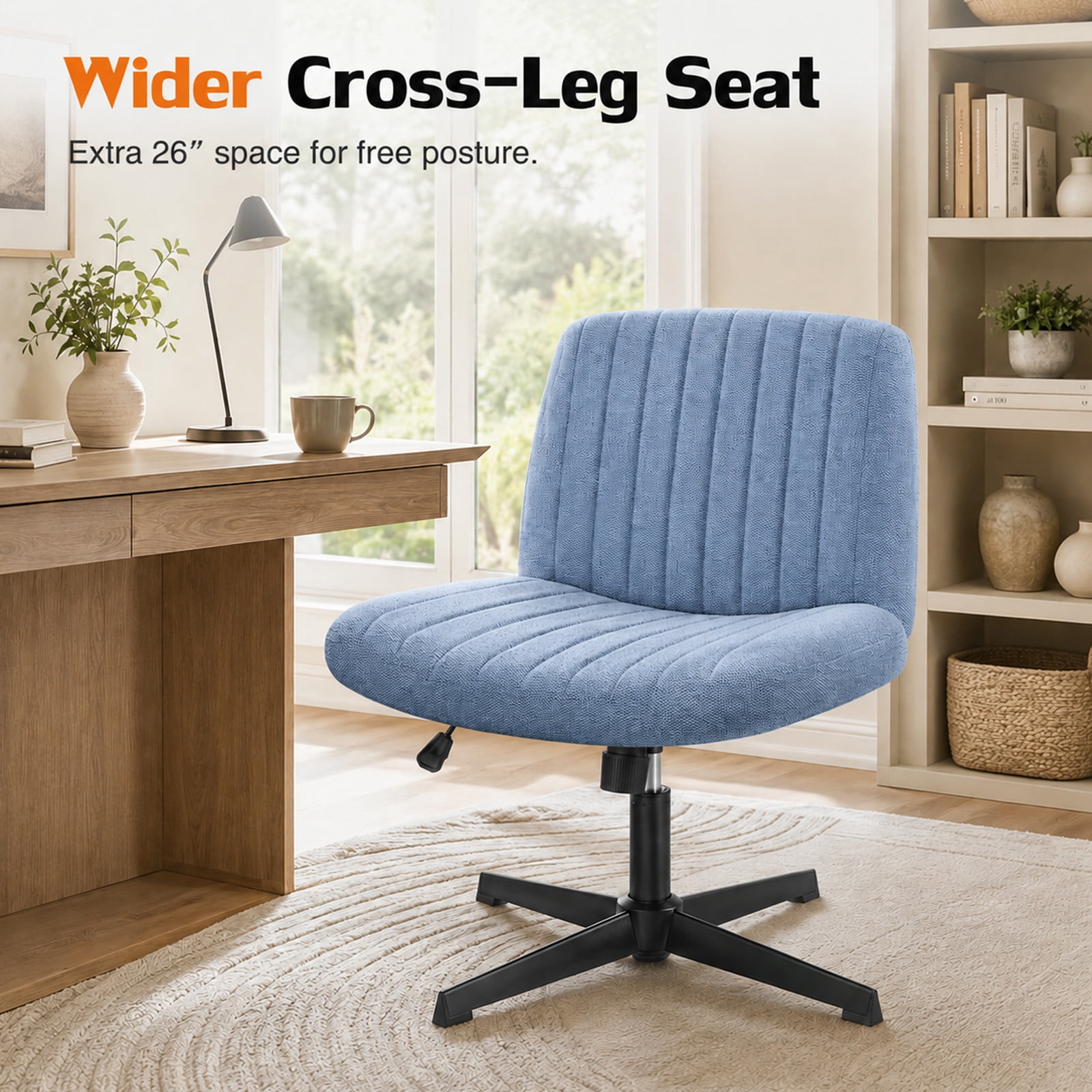 Alvantor Criss Cross Office Chair, No Wheels Armless Swivel, Wide Seat Criss Cross Chair for Home Office & Reading Room