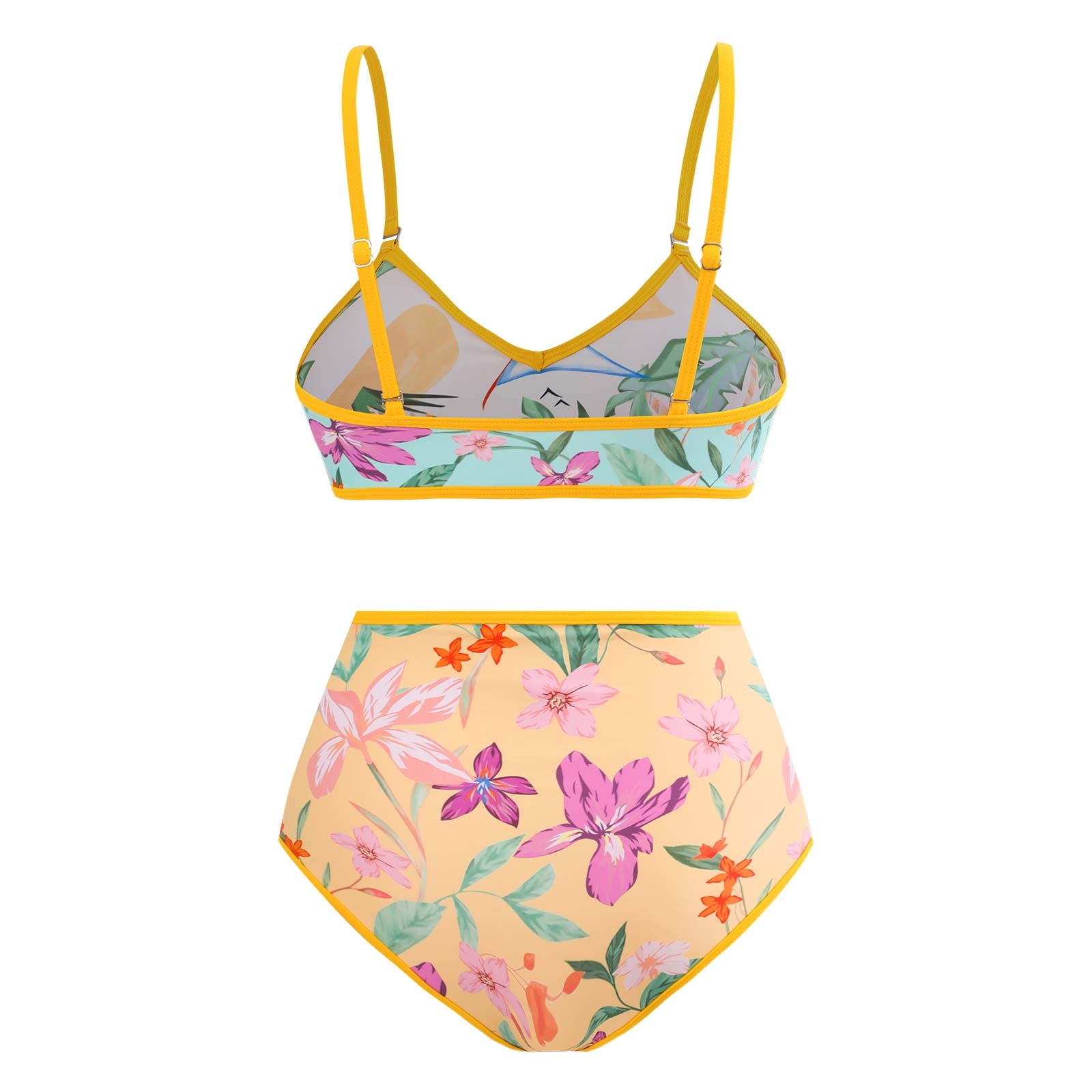 ZQGJB Sexy Two Piece Tankini Swimsuit with Chiffon Wrap Around Long Skirt for Women Vintage Summer Floral Printed Tummy Control Bathing Suit 3 Piece Set #12-Yellow L