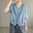 thumbnail image 2 of Dealovy Cotton Linen Shirts for Women 3/4 Length Sleeve Shirts Button down Casual V Neck Soft Blouses Top, 2 of 3