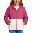 thumbnail image 2 of Spazoro Toddler Girls UPF 50+ Sun Protection Jacket, Lightweight Color Block Hooded Zip Up Quick Dry Fashion Clothes for Outdoor Hot Pink Size 13-14, 2 of 8