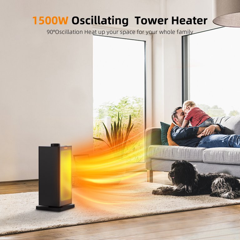 BREEZOME 1500W Oscillating Ceramic Tower Space Heater, Black - Walmart.com