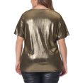 thumbnail image 4 of DARING DIVA Women's Plus Keyhole Metallic Round Neck Blouse 1X Gold, 4 of 6