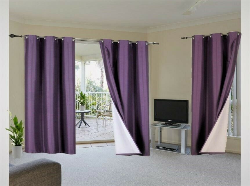 1 Set Heavy Lined Thermal Blackout Grommet Window Curtain Panel ADAM PURPLE 