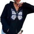 thumbnail image 3 of Women Butterfly Hoodies Pullover Zip Up Sweatshirt Drawstring Jackets, 3 of 6