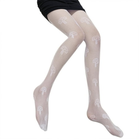 

Women Lolita Hollow Lace Fishnet Pantyhose Japanese Anime Vintage Mushroom Jacquard Patterned Sheer Mesh Tights Stocking