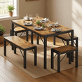 thumbnail image 2 of Aiho Dining Table Set for 6 Person, 63" Kitchen Table with 2 Benches & 2 Stools, Space Saver Dining Set for Kitchen, Dining Room, Living Room, Retro, 2 of 9