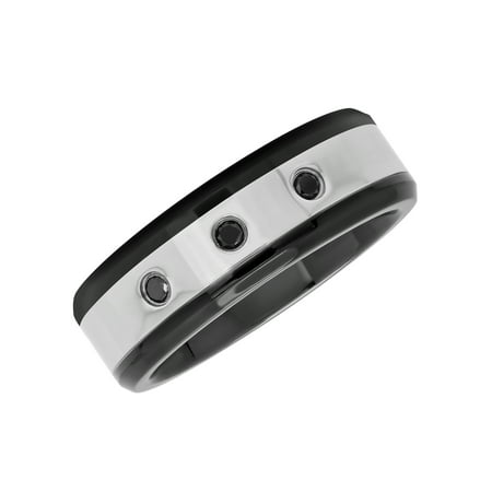 Men's Black Diamond Accent Black and White Stainless Steel Ring, 8mm