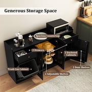 Costway 55” Large Buffet Cabinet with 2 Glass Doors, 2 Drawers, 2 Door Shelves for Kitchen Black