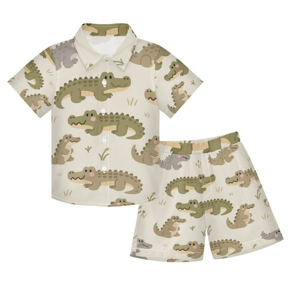 joogoo Boy Shorts Set Cartoon Alligators 2 Piece Short Sleeve Button Down Hawaiian Shirt Shorts 5-6T