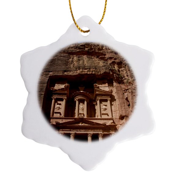 3drose, Jordan, Petra, Ancient Architecture, Treasury-as16 Cmi0195 - Cindy Miller Hopkins, 3 inch Snowflake Porcelain Ornament