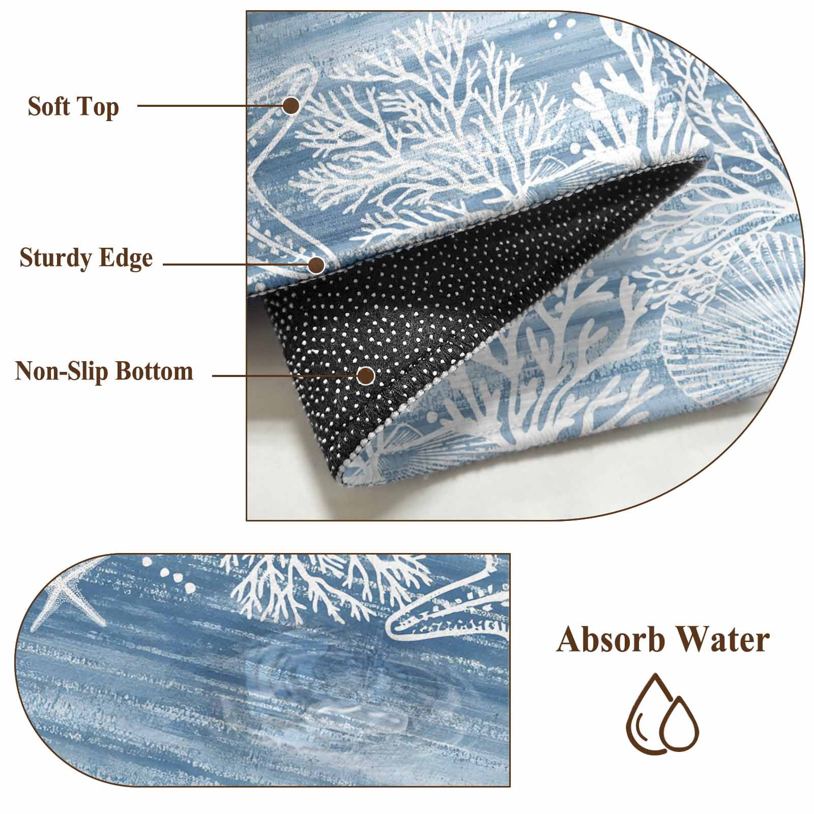 Blue Coastal Nautical Area Rugs 8'x10', Washable Small Throw Rugs for Living Room Patio, Summer Ocean Sea Waves Starfish Coral Indoor Outdoor Rug Non-Slip Low Pile Carpet Runner Reversible Floor Mats