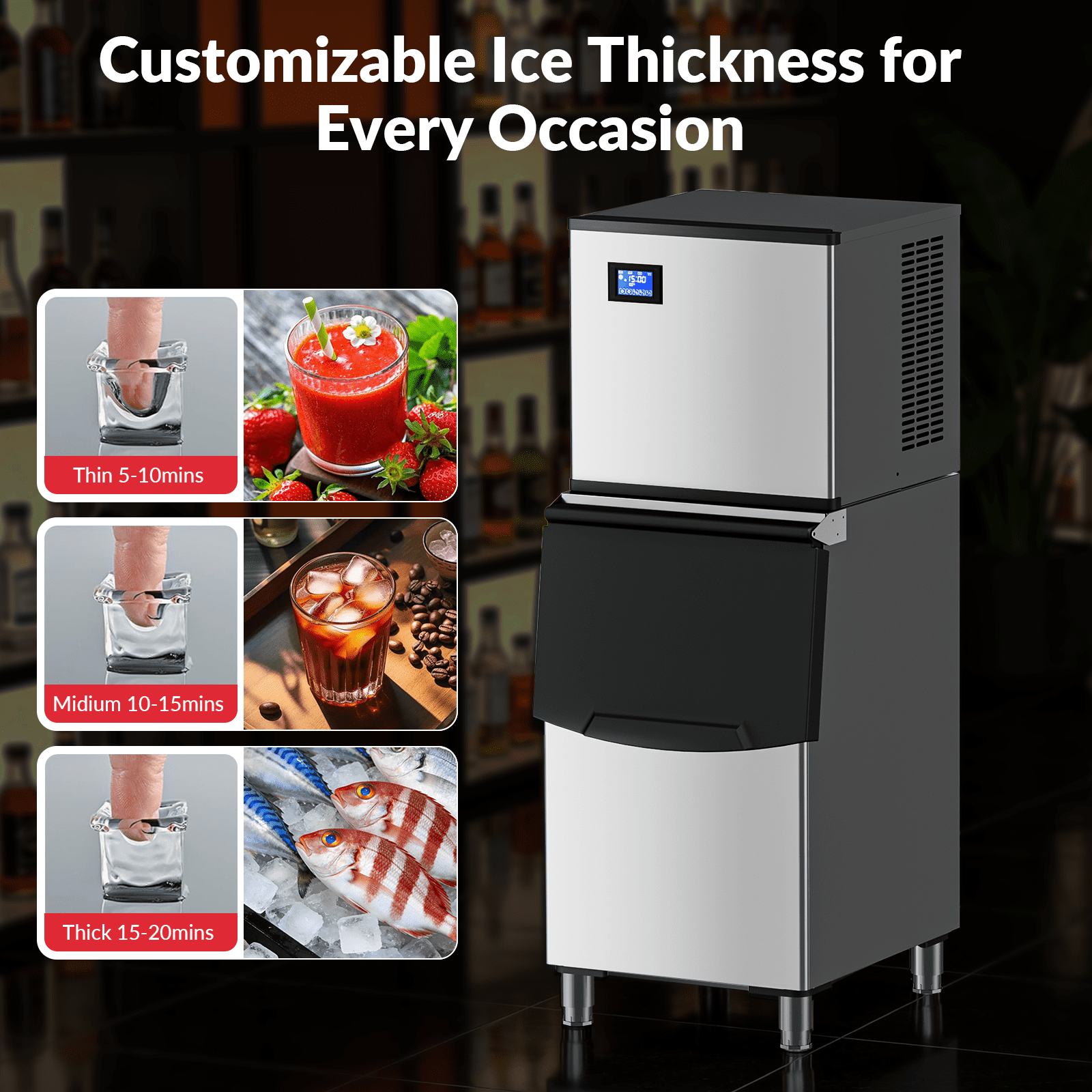 RIOXC Split Commercial Ice Maker Machine 650LBS/24H with 350lbs Ice Bin, Nugget Ice Makers Commercial, Clear Cube Pellet Ice Maker, Fast Ice Maker Ice-Ready in 8-15mins