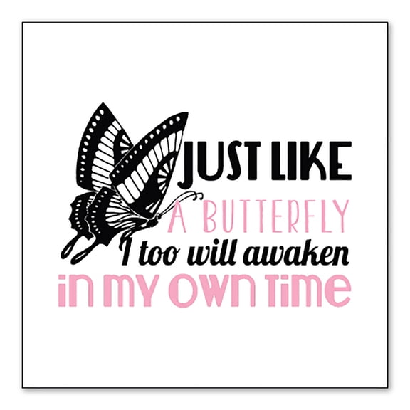 DistinctInk Custom Bumper Sticker - 3" x 3" Decorative Decal - White Background - Like a Butterfly, Awaken in My Own Time