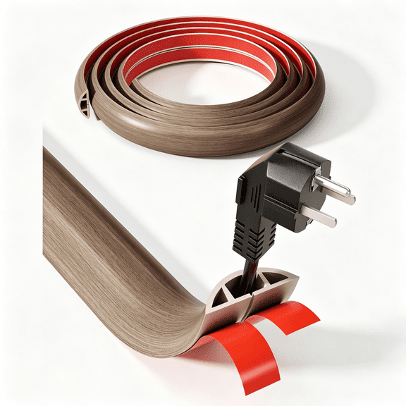 GJX 5Ft Cord Cover,Wood Grain Cord Covers for Wires on Floor,Self-Adhesive Floor Cable Protector,Anti-Trip Extension Cable Hider,Easy Cut Wires Protector