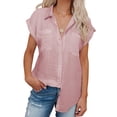thumbnail image 1 of Camisa casual con botones para mujer, blusa de solapa con cuello en V de manga corta de verano, Top de moda de estilo básico, 1 of 5