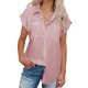 thumbnail image 1 of Camisa casual con botones para mujer, blusa de solapa con cuello en V de manga corta de verano, Top de moda de estilo básico, 1 of 5
