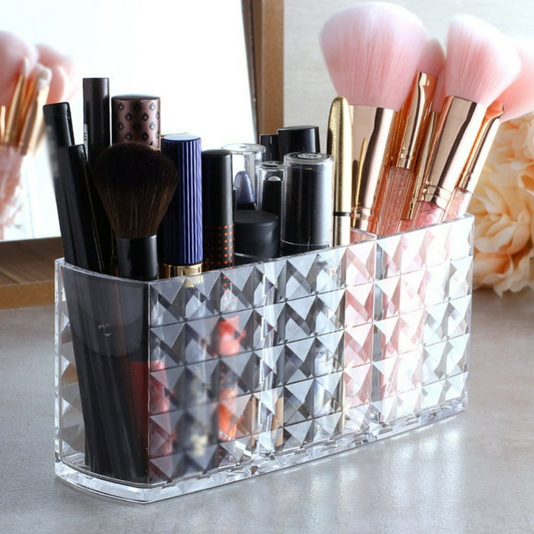 Watpot Acrylic Makeup Brush Organizer Holder Clear Cosmetic Brushes Storage  with 3 Slots