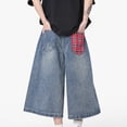 thumbnail image 6 of COSFO Comfort Waist Jeans for Men Solid Casual Wide Leg Capris with Pockets Stretch Baggy Mens Denim Pants, 6 of 9