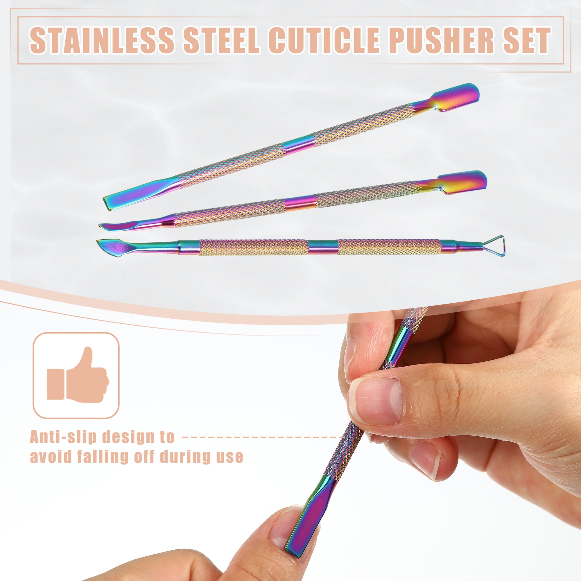 Unique Bargains 3 Pcs Cuticle Pusher Set Stainless Steel Double Head Remover Tool