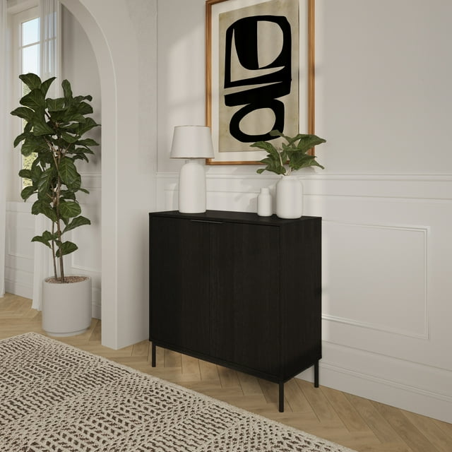 Meuble d'appoint de rangement à 2 portes Nexera Slim, Noir