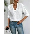 thumbnail image 5 of Women'S Crochet Embroidery Eyelet Tops Shirt Blouse Boho Long Sleeve Button Front Blouse White XL, 5 of 7