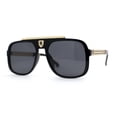 thumbnail image 1 of Mens Khan Lion Emblem Flat Top Racer Plastic Sunglasses All Black, 1 of 4
