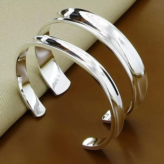 GKNET Women Men 925 Sterling Silver Filled Open Bangles Bracelet Delicate Jewelry Sets 2Pcs