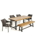 thumbnail image 7 of Musa Outdoor 6 Piece Dining Set with Stacking Wicker Chairs and Bench, Sandlblast Teak, Black, Multi Brown, 7 of 7