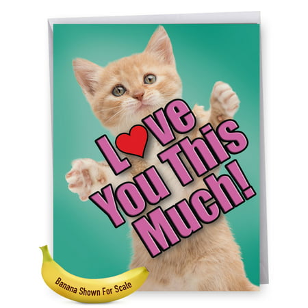 J6610GMDG Jumbo Mother's Day Card: 'J6610GMDG Jumbo: Cat Love You This Much - Featuring a Sweet...' Featuring a Sweet Cat Holding Arms Wide to Show You How Much It Loves You, Greeting Card with (Best Mothers Day Cards For Wife)