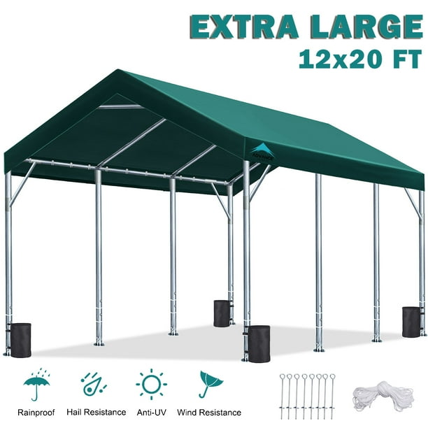 ADVANCE OUTDOOR 12x20 ft Carport with Adjustable Height from 9.5 ft to