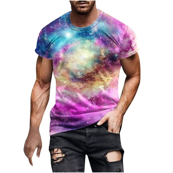 Lunqiuximao Men's Round Neck Tops Short Sleeve Starry Sky Print Comfortable Fit for Casual Everyday Wear Men Tee Shirts Sale
