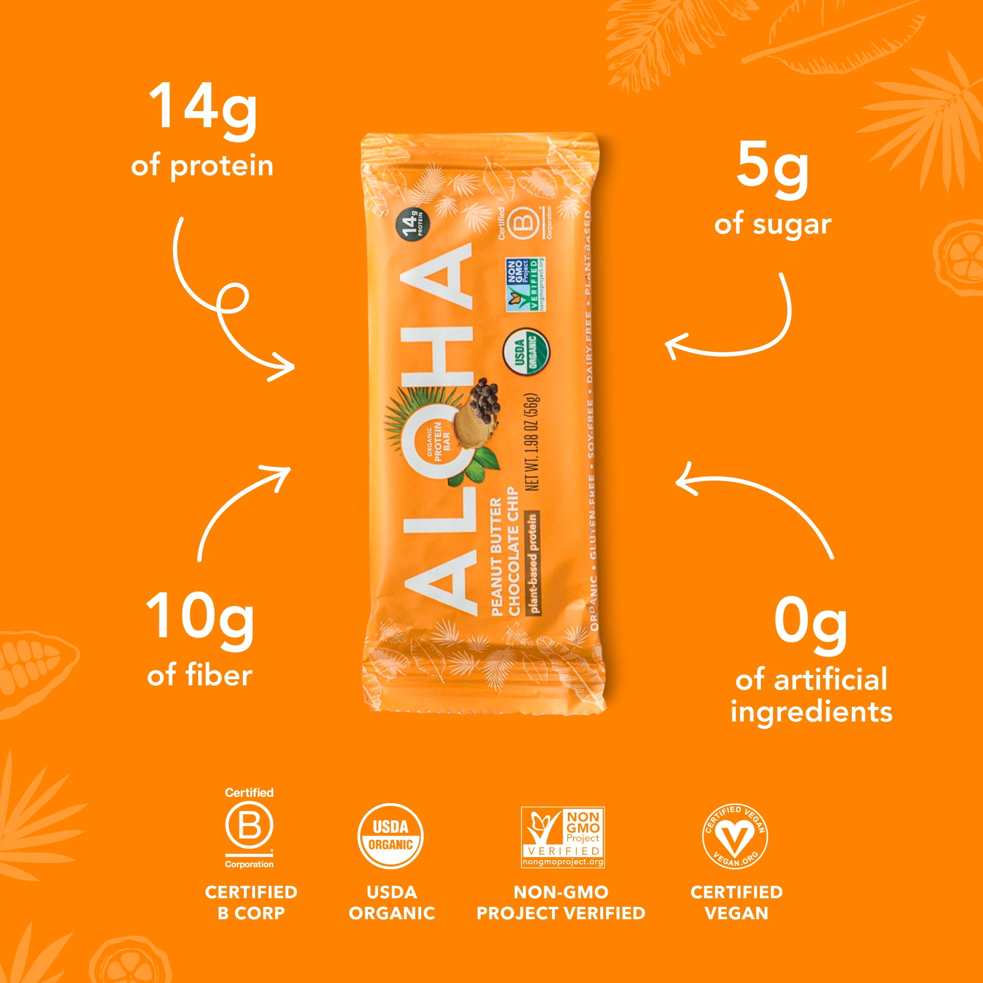 ALOHA, Plant Based Protein Bars, Peanut Butter Chocolate Chip (Pack of 12)