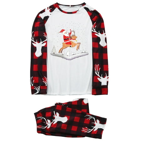 

MELDVDIB Matching Family Pajamas Sets Christmas PJ s with Letter and Plaid Printed Long Sleeve Tee and Bottom Loungewear