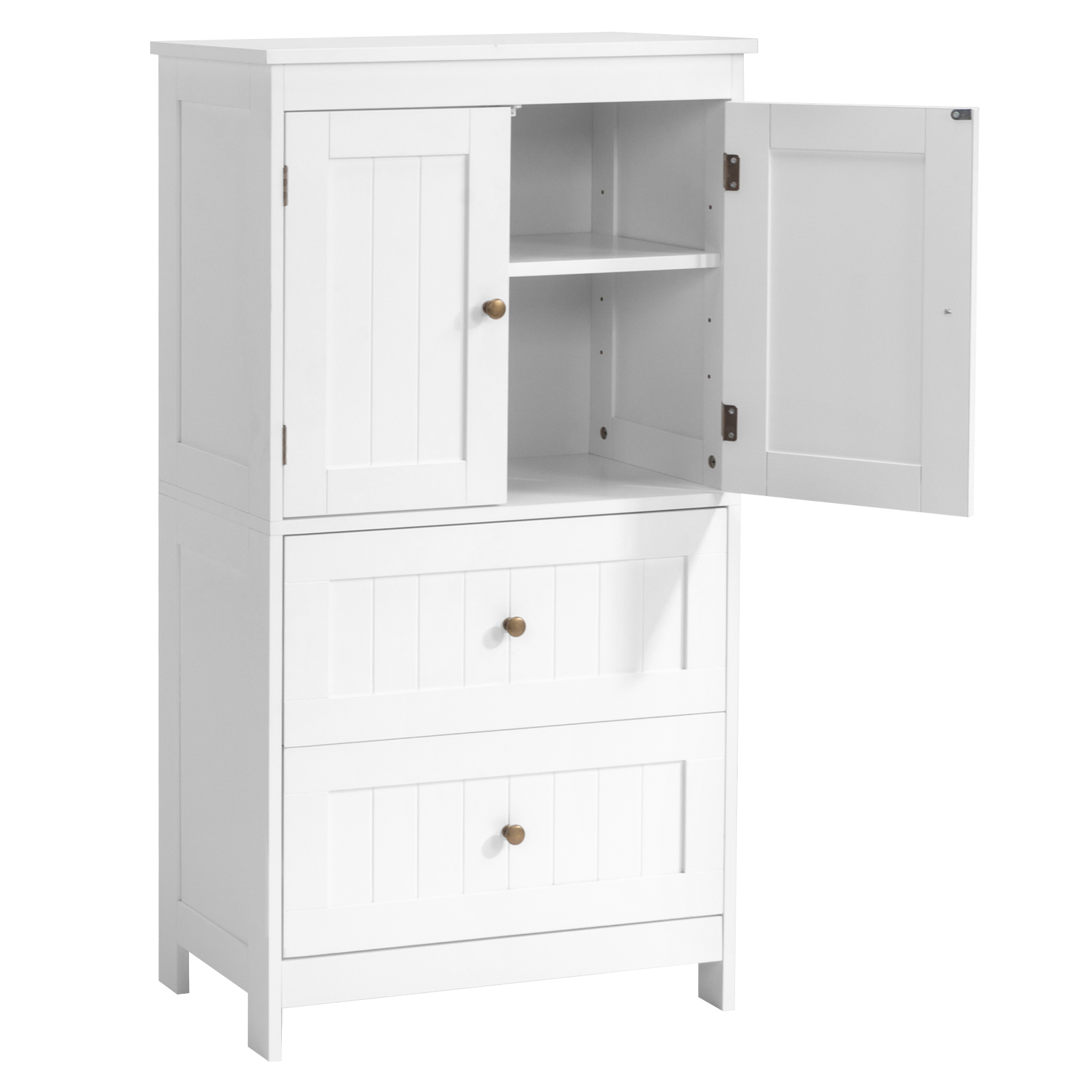 Ktaxon Bathroom Floor Storage Cabinet, Freestanding Cabinet with 2 Doors 2 Drawers, Adjustable Shelves, White