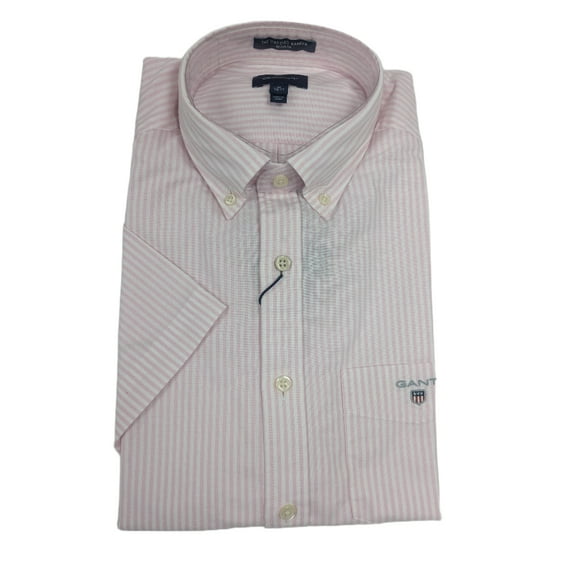 GANT Men's Light Pink Oxford Banker Short Sleeve Button Down Shirt Size M