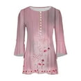 thumbnail image 4 of WXLWZYWL Womens Summer Tops Printed Casual V-Neck Short Sleeve Loose T-Shirt Blouse Tops Pink, 4 of 5