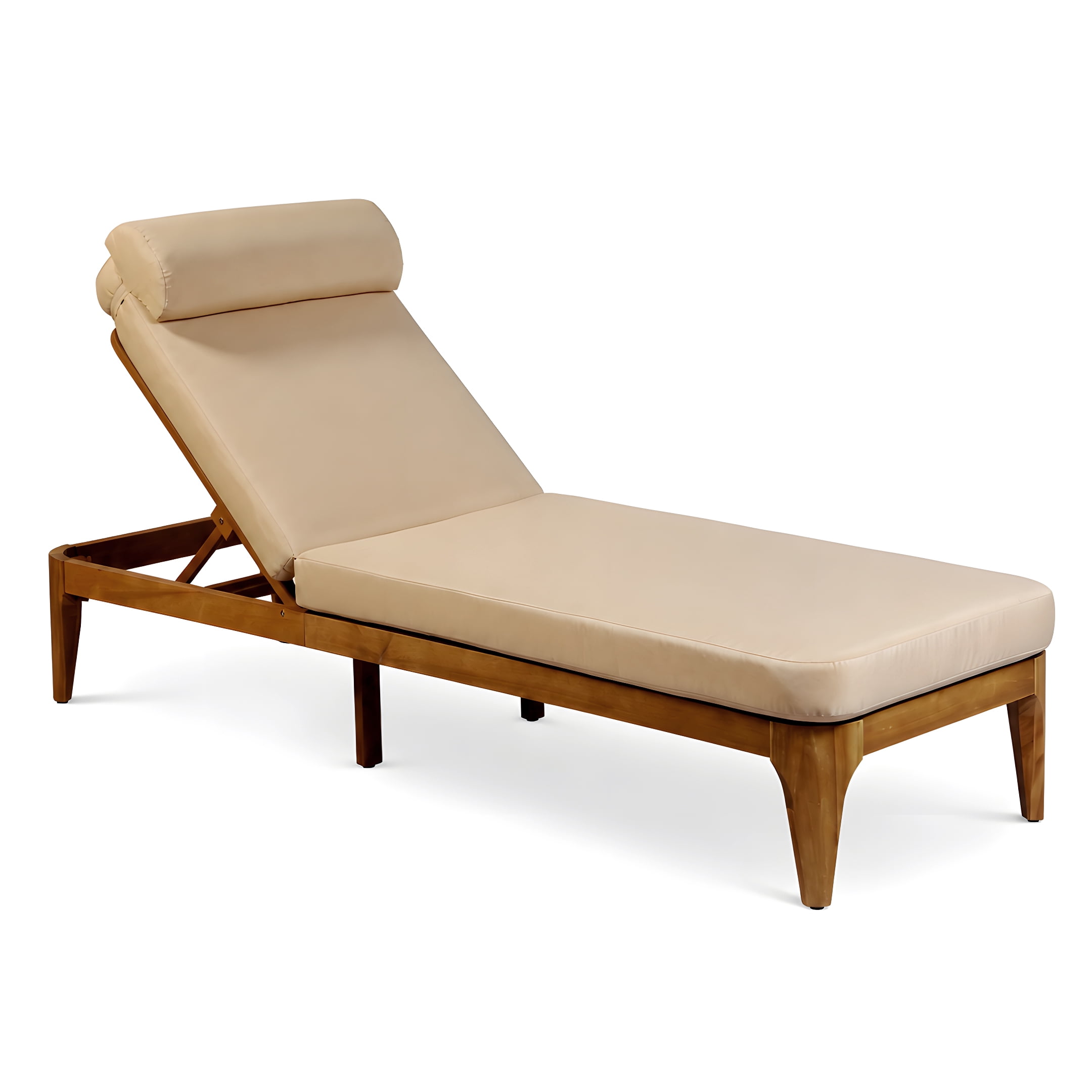 Mintazer Outdoor Chaise Lounge Chair with Removable Cushion & Head Pillow, Patio Recliner with 4 Gear Adjustable Recliner & Anti-Slip Feet for Poolside Backyard, Natural & Brown