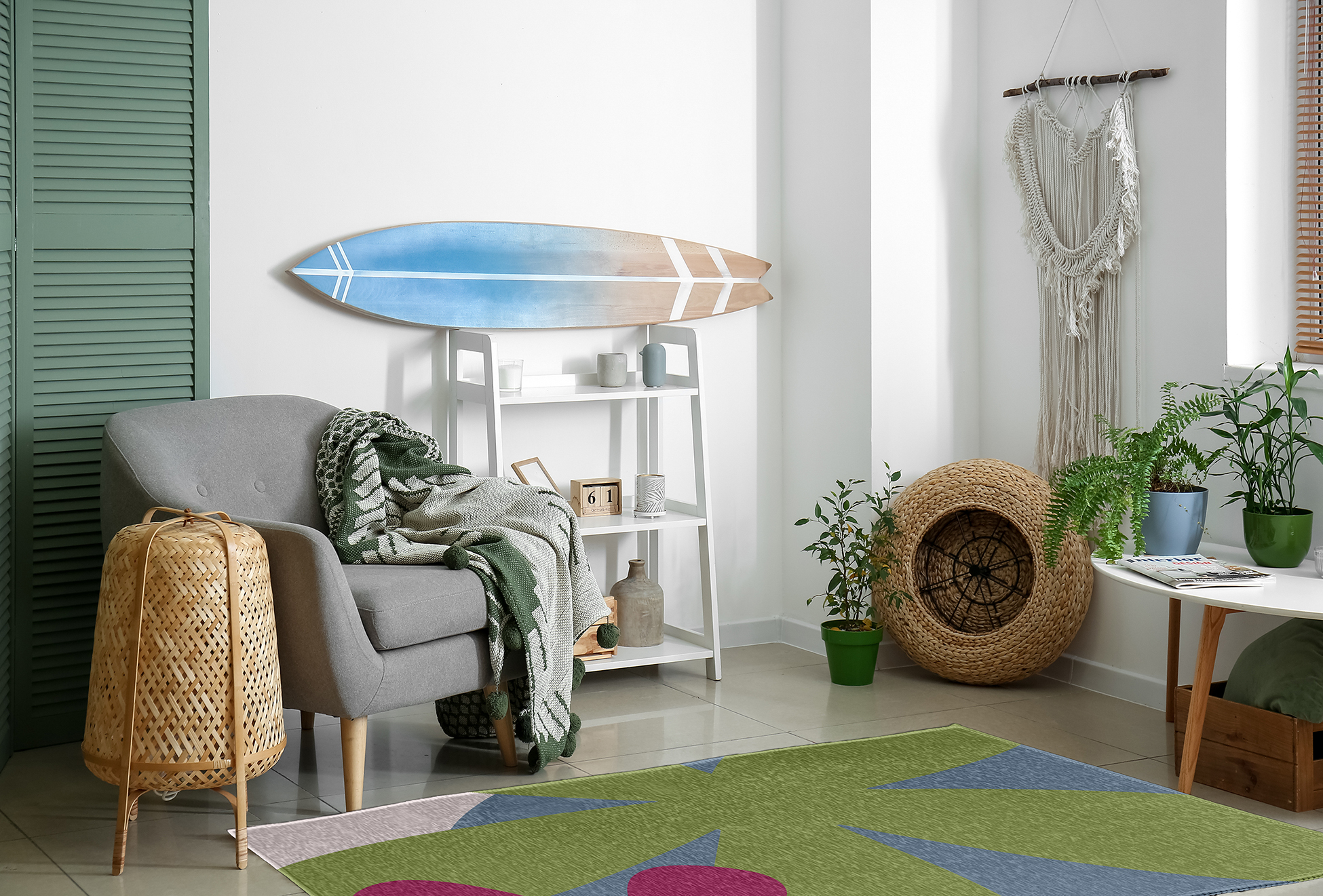 4' x 6' Simply Daisy Bold Flowers Modern & Contemporary Chenille Area Rug, Apple Green